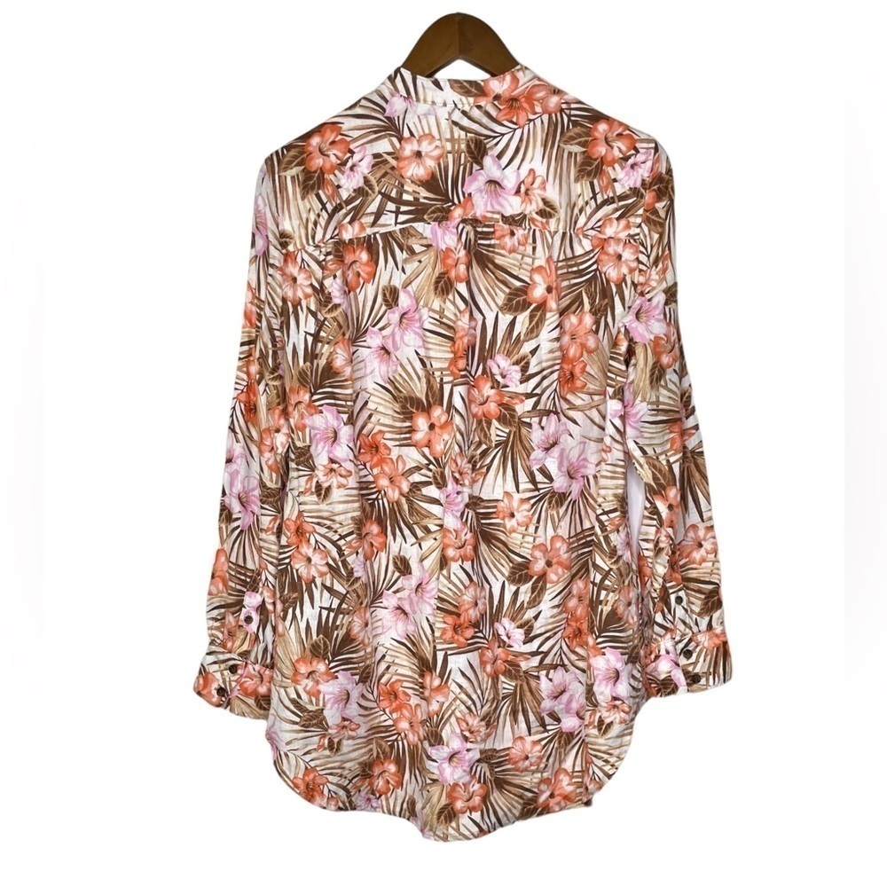 New Land's End Linen A-Line Palm and Floral Print Tunic Top Shirt New NWOT - Picture 3 of 14